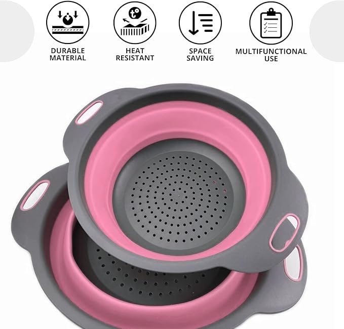 Pink Round Silicone Collapsible Colander – Small Silicone Round Kitchen - Image 4