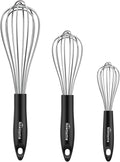 NileHome Silicone Whisk Set 8" 10" 12", 3 Pack Kitchen Whisk Kitchen Wisk Wire by NileHome