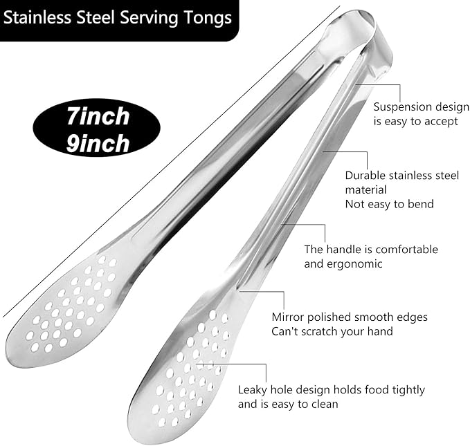 6 Pack Buffet Tongs, Stainless Steel Serving Tongs Serving Utensils 7Inch - Image 2