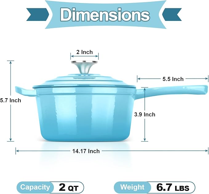 HaSteeL 2 QT Cast Iron Saucepan, Mini Enamel dutch oven - Image 2