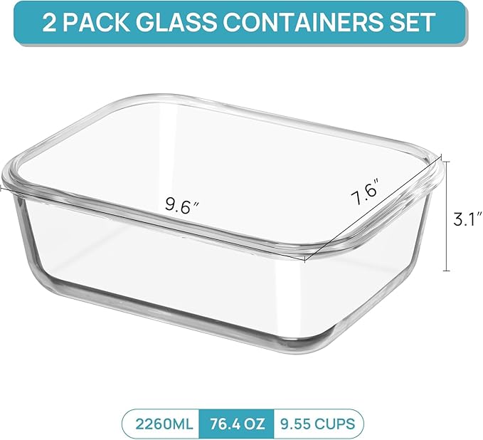 Vtopmart 2Pack 2260ml/ 76.4oz Large Glass Containers Food Storage - Image 3