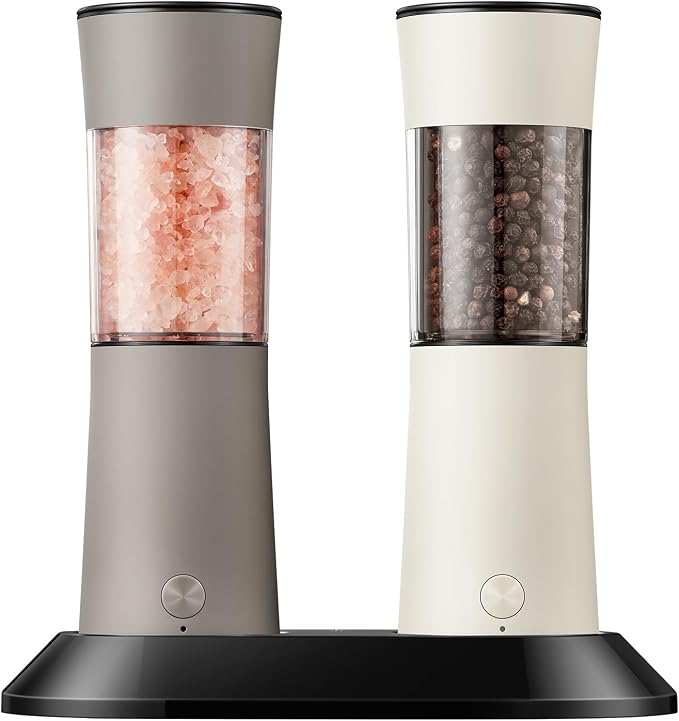 Electric Salt and Pepper Grinder Set, Stainless Steel Automatic Pepper Mill by CUNLINARFFUN