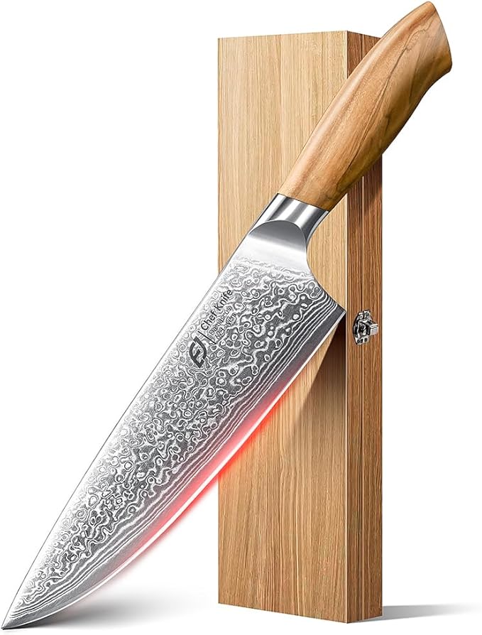 Damascus Chef Knife in Japanese Steel, 67-Layers Damascus Kitchen Knife by EMOJOY