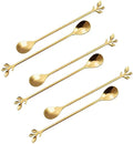 Long Handle Ice Tea Spoons Set Ice Cream Leaf Spoon Stainless Steel Cocktail by Kylebeer