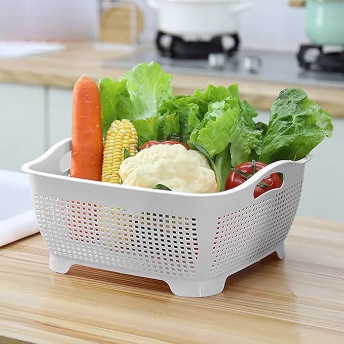 Double-layer Draining Basket Plastic Fruits Vegetable Washing Basket Food - Image 5