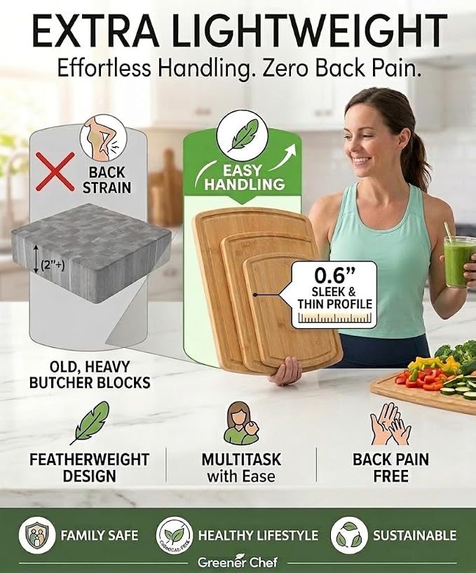 Greener Chef Luxury Bamboo Cutting Board Set of 3 - Image 4