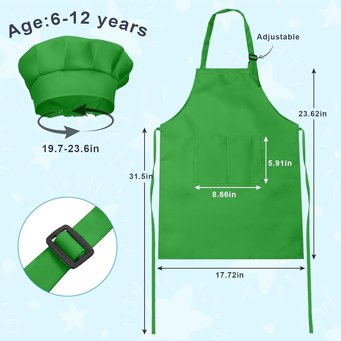 Kids Apron and Chef Hat Set, 16 Pieces Boys Girls Kids Apron - Image 2