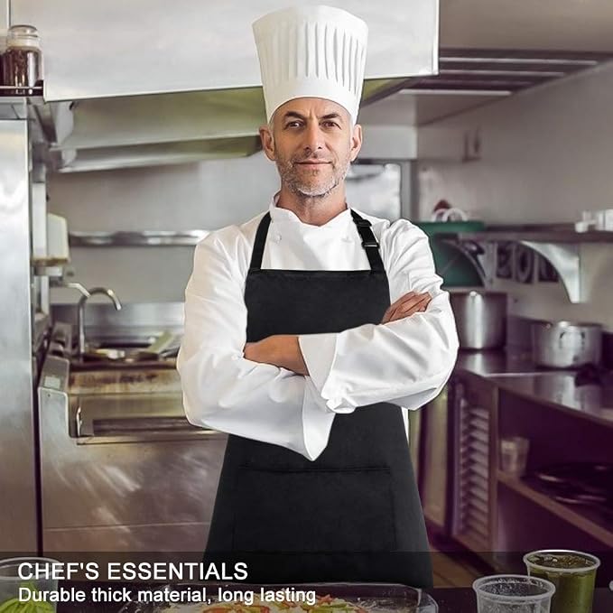 Jubatus 1 Pack Bib Aprons with 2 Pockets Cooking Chef Kitchen Apron - Image 4
