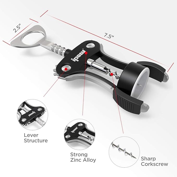 IPOW Wine Opener, Zinc Alloy Wine Bottle Opener, Wing Corkscrew Heavy Duty - Image 6