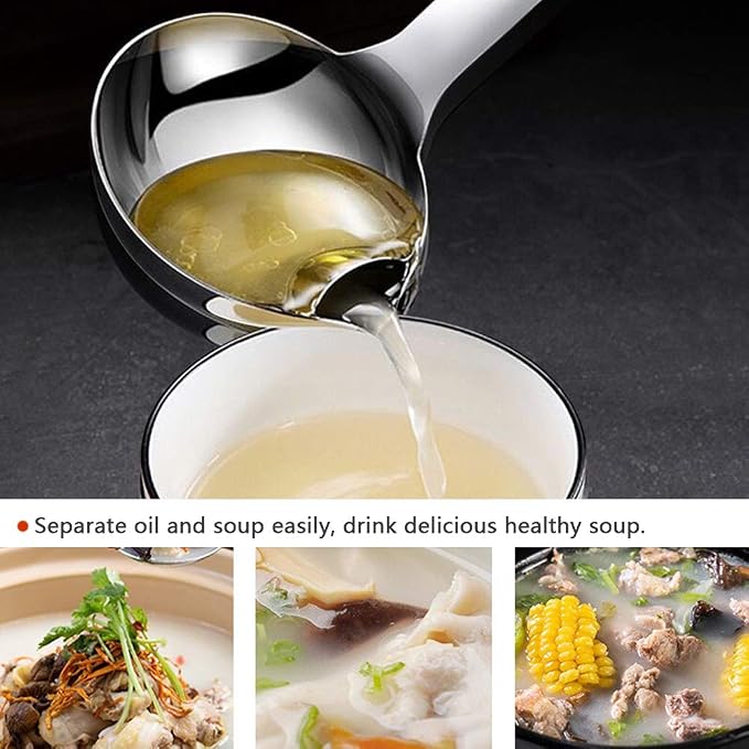 Stainless Steel Oil Separator Soup Ladle Gravy Food Fat Separator Skimmer Spoon - Image 2