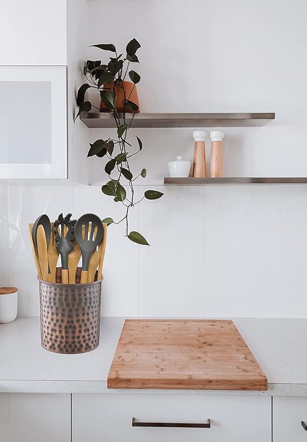 Monarch Abode Kitchen Utensil Holder – Hand Hammered Metal Antique Copper - Image 8