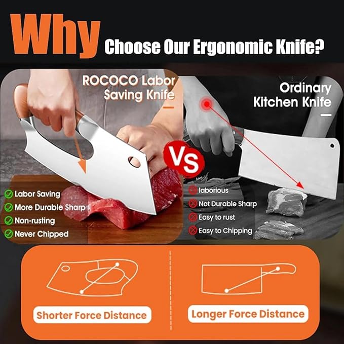 ROCOCO Meat Cleaver Knife Unique Effort Saving Kitchen Knife Professional - Image 3