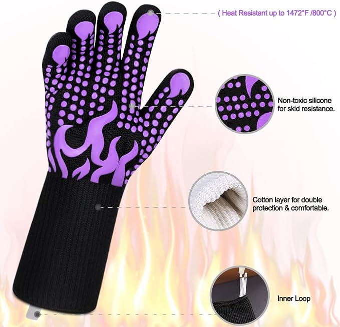 Comsmart BBQ Gloves, 1472 Degree F Heat Resistant Grilling Gloves Silicone - Image 4