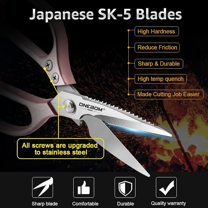2 Pack ONEBOM Kitchen Shears, Kitchen Scissors Heavy Duty Serrated Blade - Image 2