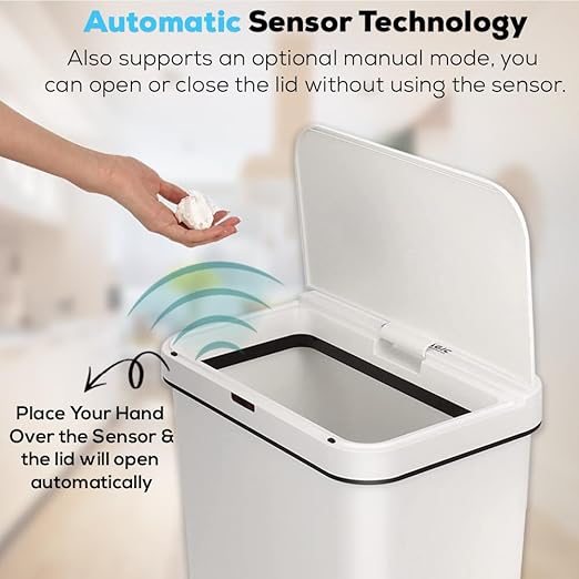 SIMPLI-MAGIC 79502 13 Gallon Touchless Sensor Trash Can, Rectangle Garbage Bin - Image 8