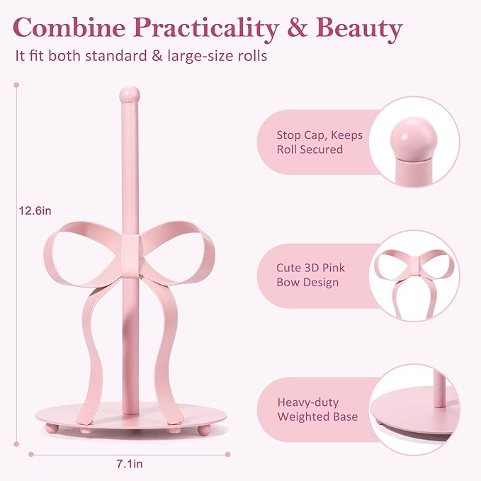 Pink Bow Paper Towel Holder Coutertop - Image 2