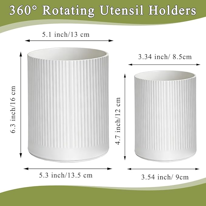 HOMQUEN 360° Rotating Utensil Holder, 6.3''+4.7'' Plastic Kitchen Utensil Holder - Image 2