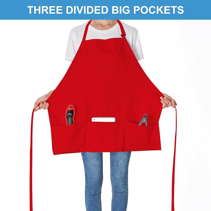 Jubatus 2 Pack 3 Pockets 100% Cotton Adjustable Bib Apron Chef Kitchen Cooking - Image 2