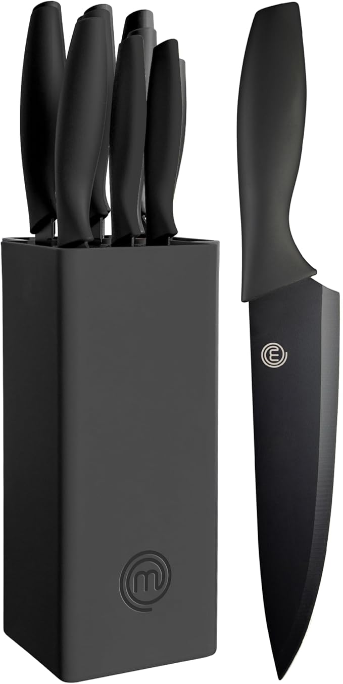 MasterChef Knife Set with Block, 6 Kitchen Knives and a Universal Knife Holder by MasterChef