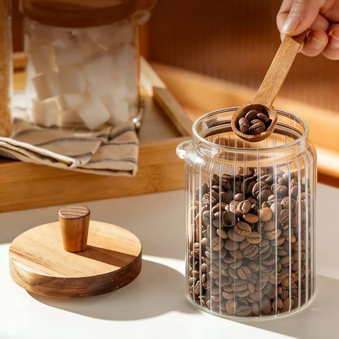 ANSQU Glass Jar with Wooden Lid & Spoon, 20.3oz Food Storage Containers Coffee - Image 4