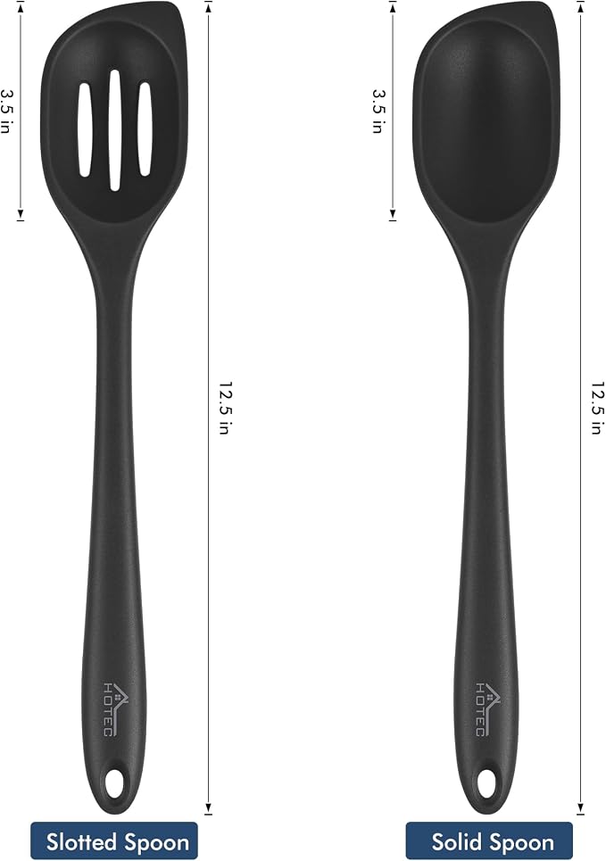 HOTEC Heat Resistant Silicone Cooking Spoon Spatula, Large Kitchen Solid and - Image 2