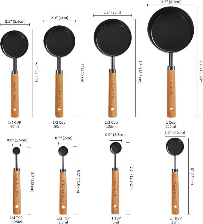 GuDoQi 8Pcs Measuring Cups and Spoons Set, Wooden Handle, Premium Stainless - Image 4