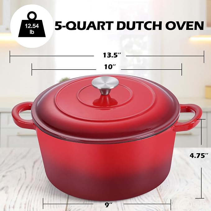 TeamFar 5Qt Dutch Oven, Enameled Cast Iron Dutch Oven - Image 2