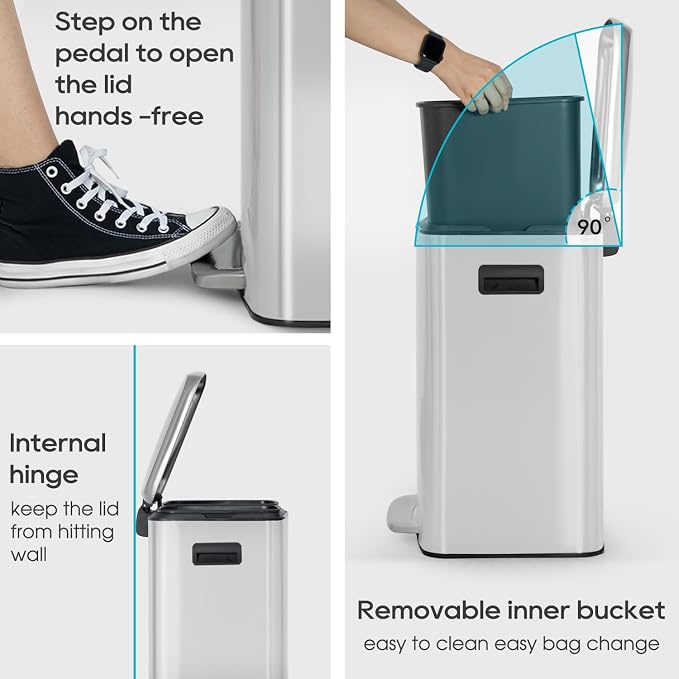 FDW | 10 Gallon Trash Can with Lid | Stainless Steel | Fingerprint-Proof | Made - Image 3