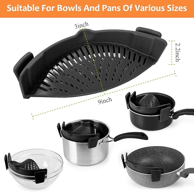 YEVIOR Clip on Strainer for Pots Pan Pasta Strainer, Silicone Food Strainer - Image 3