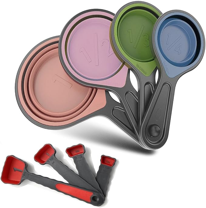 Collapsible Silicone Soft Measuring Cups and Measuring Spoons, 8 pieces by GrandFort
