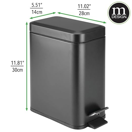 mDesign Small Modern 1.3 Gallon Rectangle Metal Lidded Step Trash Can, Compact - Image 4