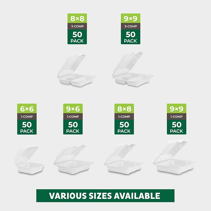 Freshware Compostable 9x9" Clamshell Take Out Food Containers - Image 6