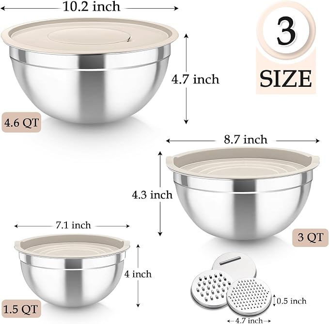 TeamFar Mixing Bowls, Stainless Steel Nesting Salad Bowls - Image 2