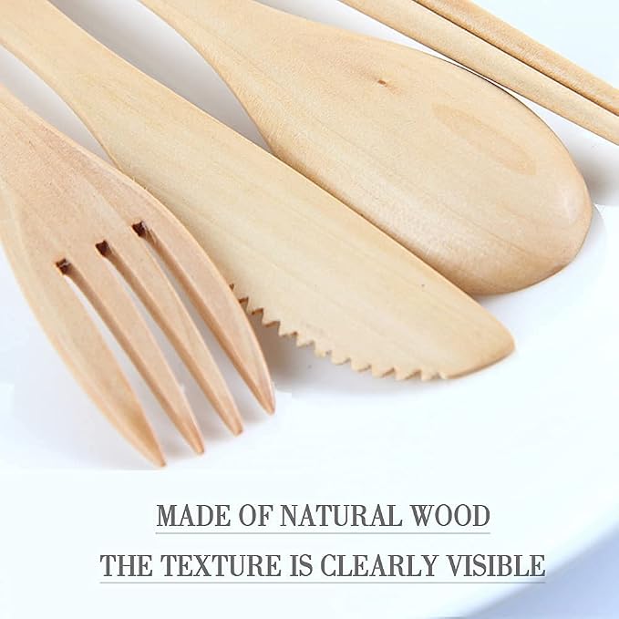 Wooden Cutlery Set Portable, Wooden Flatware, 4 Piece Pack of Wooden Utensils - Image 7
