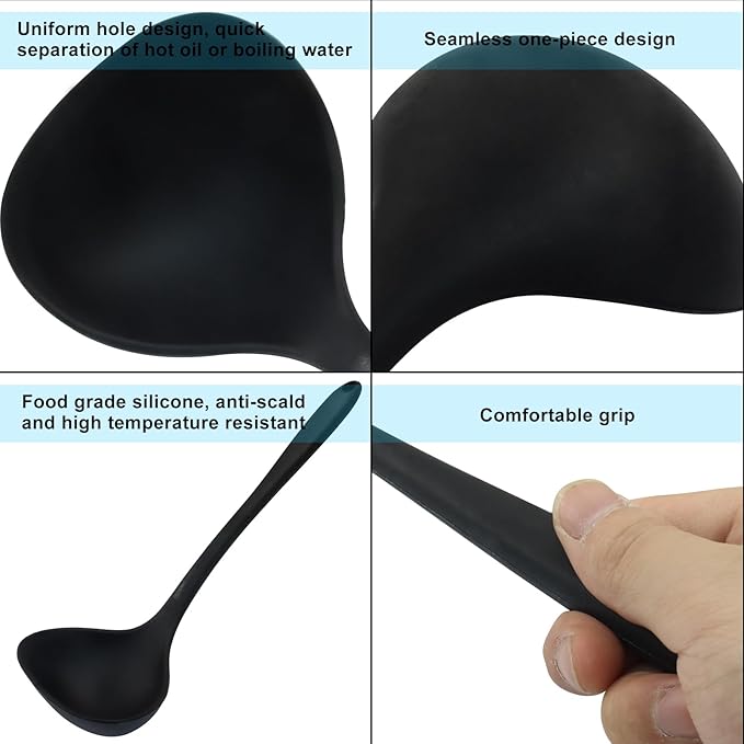 Jiozermi Silicone Soup Ladle, 12-Inch Long Handle Ladle Spoon, Heat Resistant - Image 3