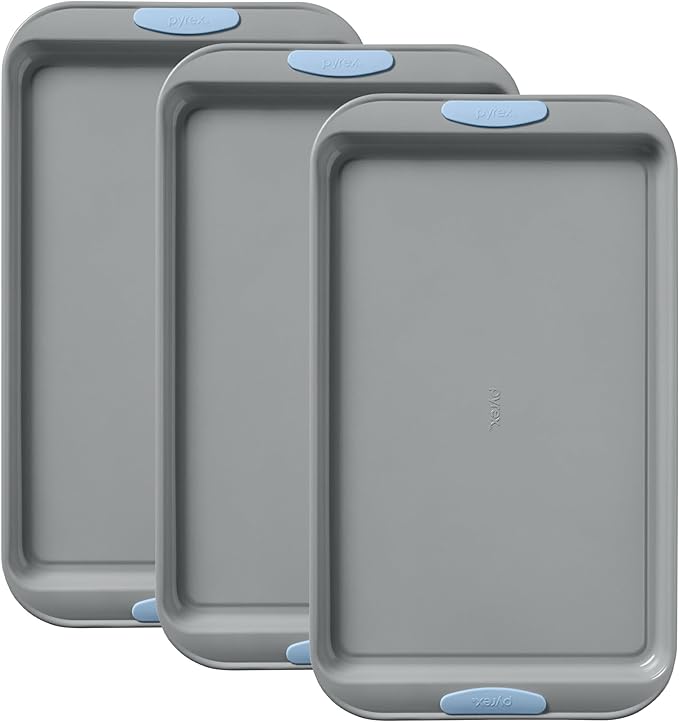 Pyrex 3-Piece Metal Cookie Sheet Bakeware Set, Lightweight Stainless Steel by Pyrex