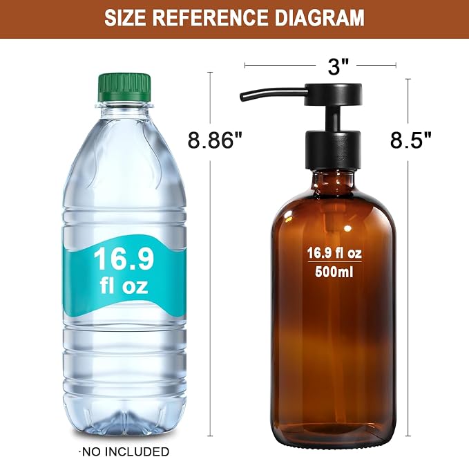 RYTOXILO Hand Soap Dispenser for Bathroom 2 Pack, Amber Glass Soap Dispenser - Image 8