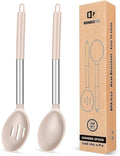 Pack of 2 Large Silicone Cooking Spoons, Non Stick Solid Basting Spoon by BUNDLEPRO