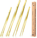4 Pcs Fine Long Tweezer Tongs Professional Gold, Sea food and BBQ by BUNDLEPRO
