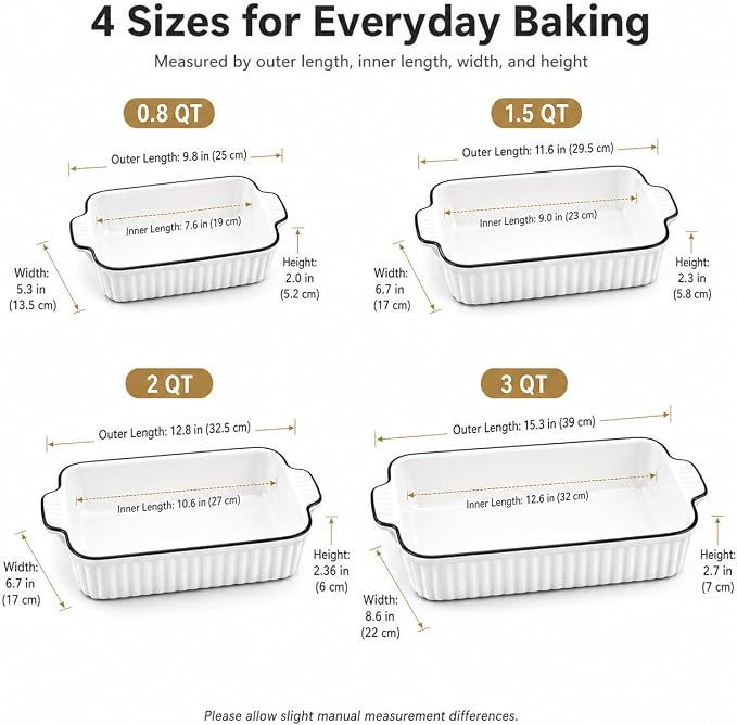 Ceramic Bakeware Set of 4, Deep Rectangular Casserole Dishes - Image 2