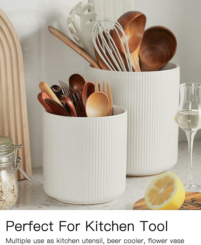getstar Large Utensil Holder for Kitchen Counter, 5.6" Vintage Ceramic Utensils - Image 2