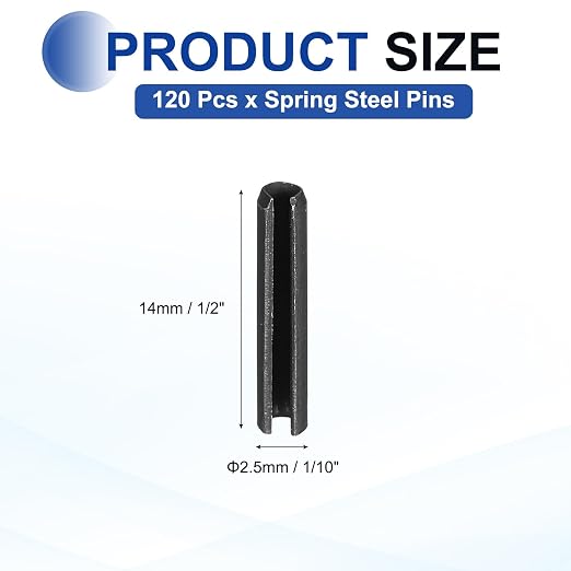 MECCANIXITY 120Pcs Slotted Split Roll Pins 1/10 Inch Dia. 1/2 Inch Length 65Mn - Image 2