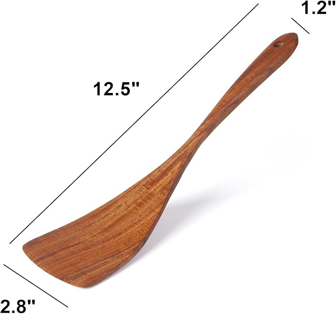Jilla-hla Wooden Spatula Nonstick Turner Acacia Wood, Long Handle Flat Frying - Image 3