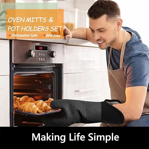Silicone Oven Mitts and Pot Holders Sets, MTZRFLL Extra Long Heat Resistant - Image 2