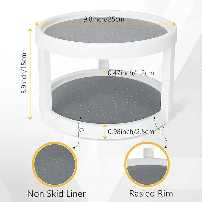 Lazy Susan Organizer, 2 Tier Non Skid Spice Rack Turntable, 360 Degree Rotating - Image 3
