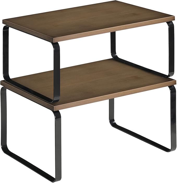 HOOBRO Cabinet Organizer Shelf, Expandable Kitchen Storage, Stackable Bamboo by HOOBRO