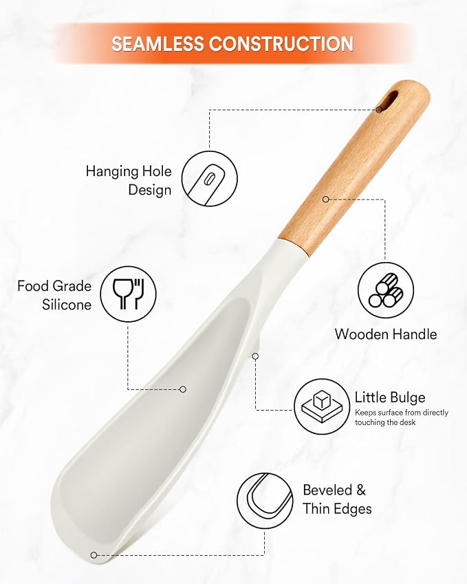 Cooking Spoon for Nonstick Cookwares, Wood Handle Spoon for Mixing, and Scrape - Image 3