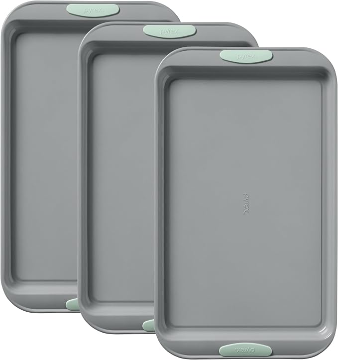 Pyrex 3-Piece Metal Cookie Sheet Bakeware Set, Lightweight Stainless Steel by Pyrex