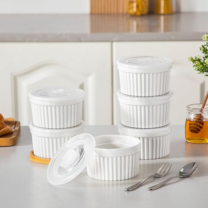 vancasso 10 oz Ramekins with Lid, Porcelain Creme Brulee Souffle Dishes - Image 6