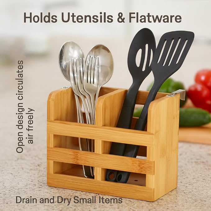HIC Kitchen Dish Rack Caddy for Folding Dish Drying Rack, Natural Bamboo - Image 2